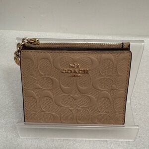 Coach Taupe Embossed Signature Logo Zip small wallet